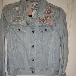 Johnny Was Light Blue Embroidered Denim Jacket